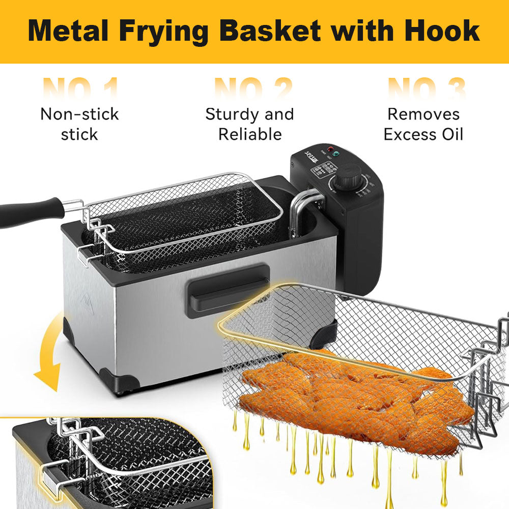 SPZTJK 1500W Stainless Steel Electric Deep Fryer | 3L Cups with View Window Lid
