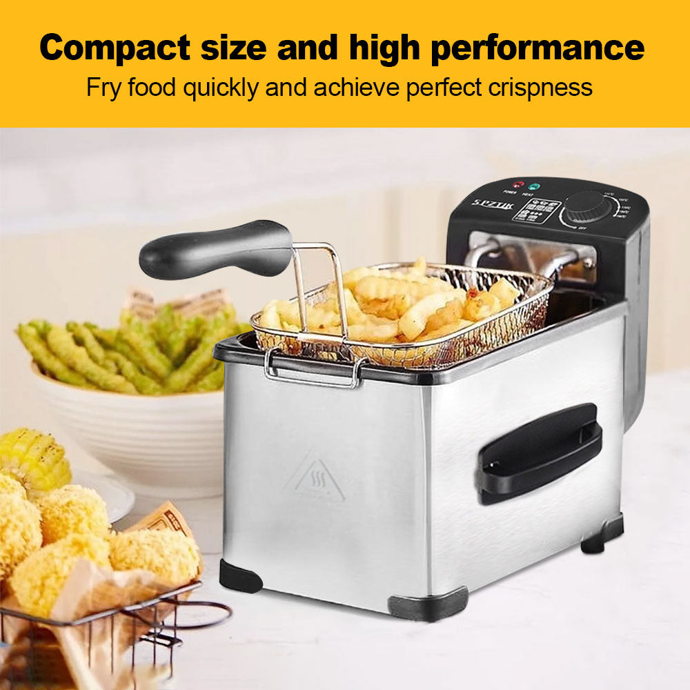SPZTJK 1500W Stainless Steel Electric Deep Fryer | 3L Cups with View Window Lid