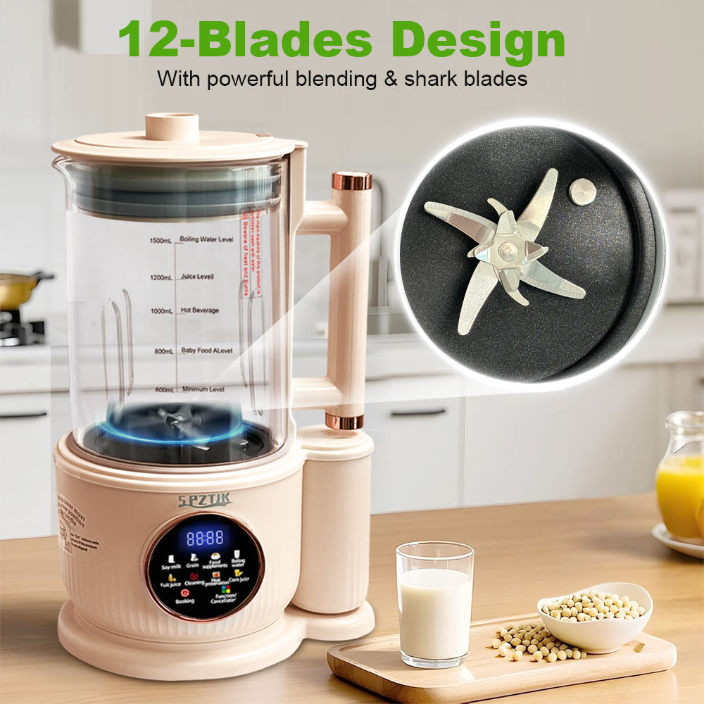 SPZTJK 50oz 10-in-1 Automatic Nut Milk Maker with 12 Blades, LED Display