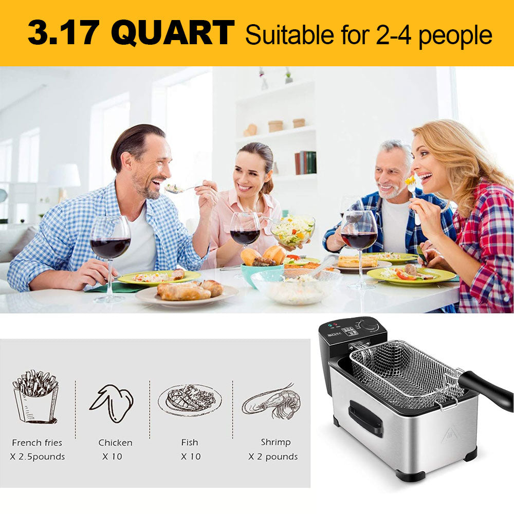 SPZTJK 1500W Stainless Steel Electric Deep Fryer | 3L Cups with View Window Lid
