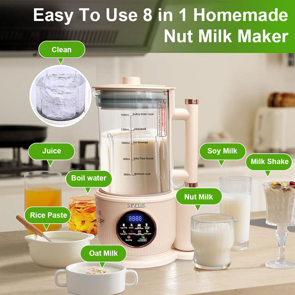 SPZTJK 50oz 10-in-1 Automatic Nut Milk Maker with 12 Blades, LED Display