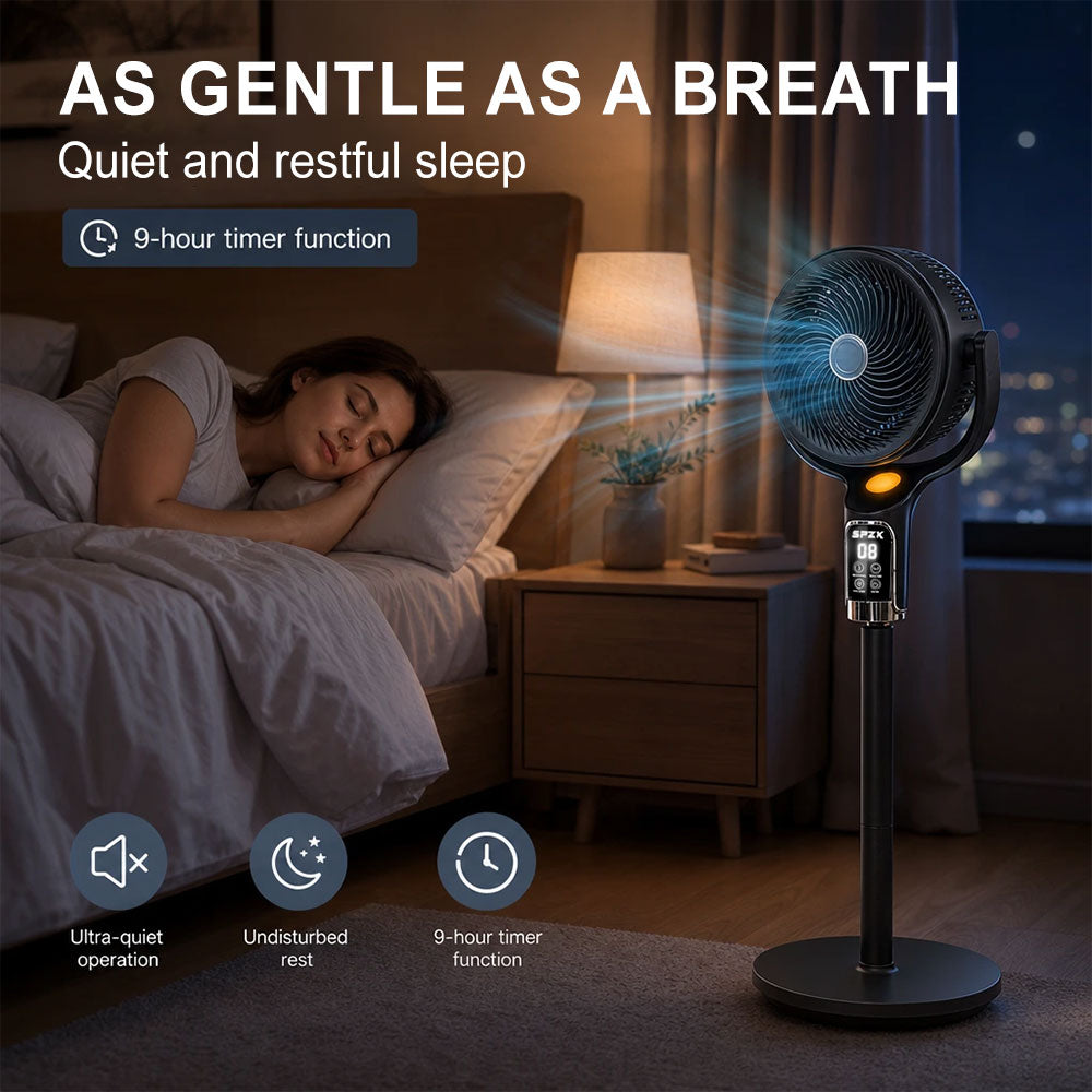 SPZK Black 360° Oscillating Standing Air Circulator Fan, Height Adjustable Pedestal Turbo Fan with Remote Control & LED Digital Display, 8 Speed Quiet Whole Room Air Circulation Fan for Bedroom Living Room Summer Home Cooling, Built-in Timer & Night Light