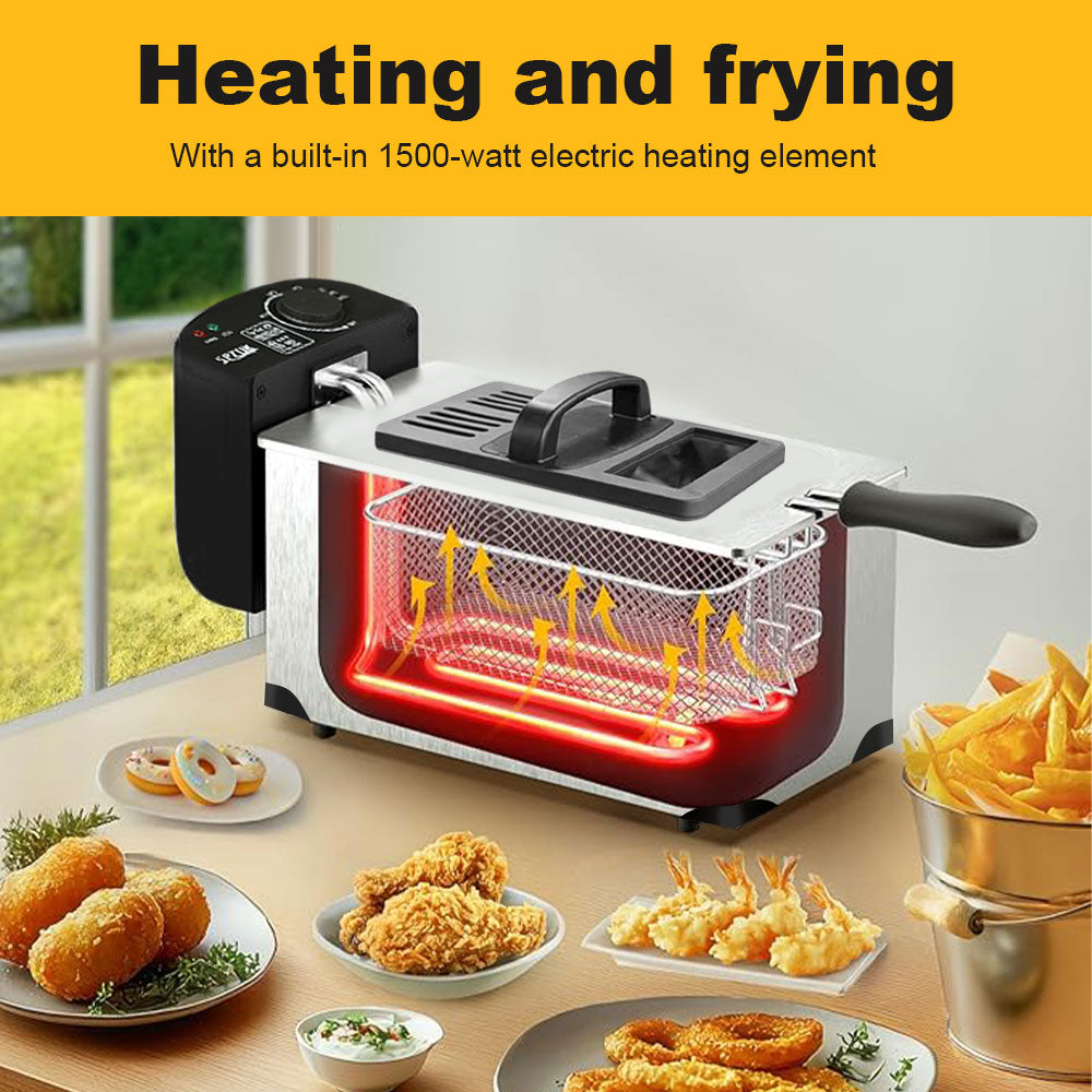 SPZTJK 1500W Stainless Steel Electric Deep Fryer | 3L Cups with View Window Lid