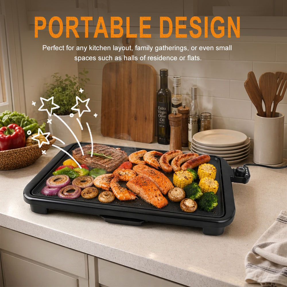 SPZK Family-Sized Electric Flat Top Griddle, 20" Large Cooking Surface, Smokeless Non-Stick Electric Grill for Korean BBQ, Teppanyaki, Pancakes, Breakfast & Summer Backyard Parties