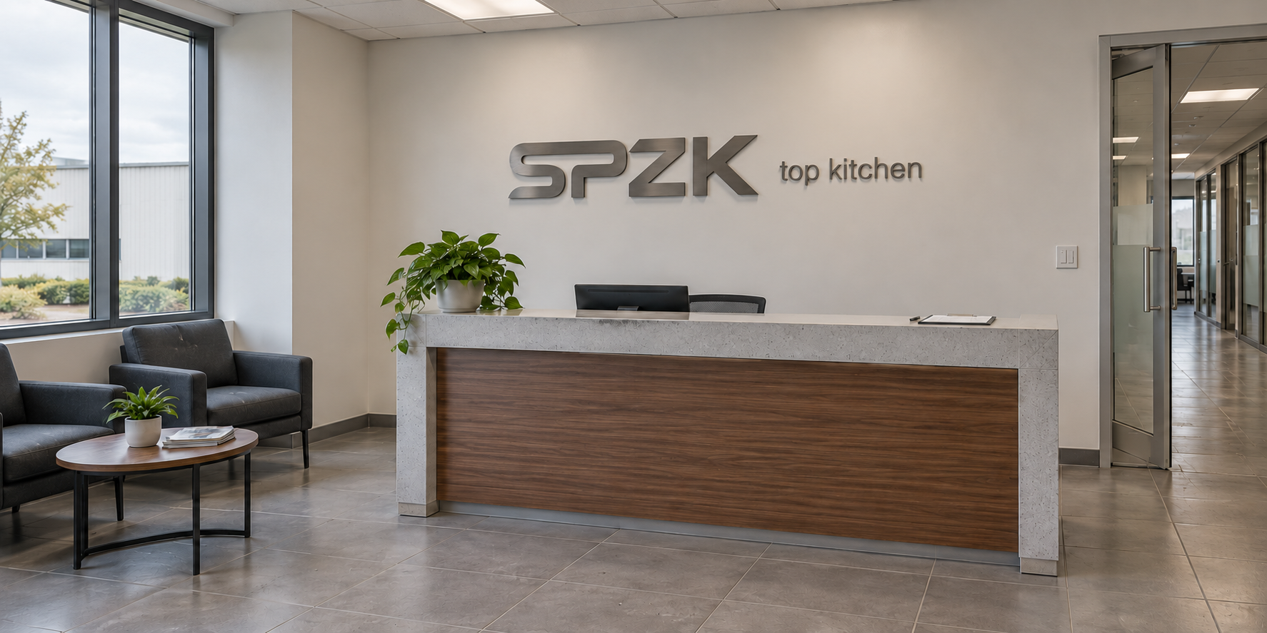 SPZK reception with brand signage