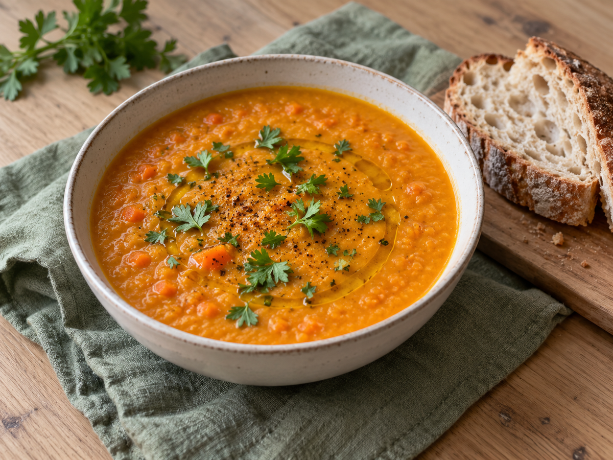 Carrot and red lentil soup with cumin