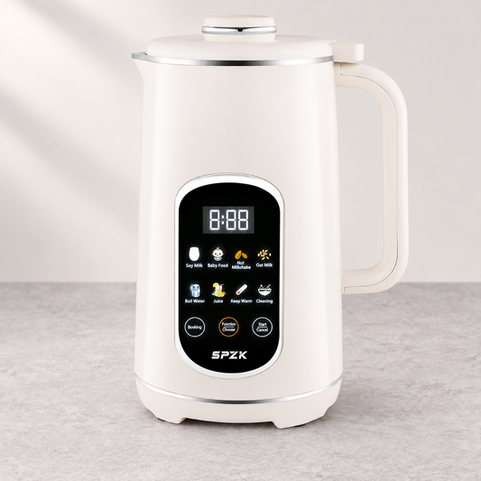 SPZK White Multi-Functional Soy Milk Maker 800ml Mini Automatic Nut Milk Blender, 8 Preset Programs Digital Display Almond Oat Milk Maker with Self-Clean & Keep Warm Function, Portable Soup Juice Baby Food Maker for Home Daily Breakfast Camping Travel