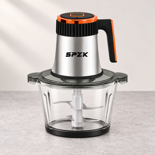 SPZTJK 2 Bowls Electric Food Chopper Meat Grinder, Stainless Steel & Glass Dual Bowl Mincer with 2 Sets 3-Blade Cutters, 2 Speed Control Household Food Processor for Meat Vegetable Garlic Baby Food Home Daily Cooking Holiday Meal Prep