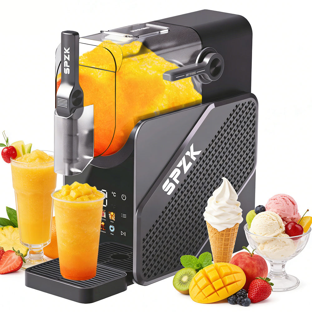 SPZK Slushie Machine No Ice Needed, Slushy Machine for Home, 88oz Frozen Drink Maker with 3 Preset Programs for Ice Slush, Snow Slush, Milkshake, Adjustable Hardness, LED Display, Self-Cleaning, Black