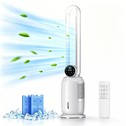 SPZK Bladeless Tower Fan with Air Cooler Function, 3-in-1 Quiet Cooling Fan with Remote Control & LED Display, 9-Speed Adjustable Bladeless Fan for Bedroom, Home Office & Summer Use