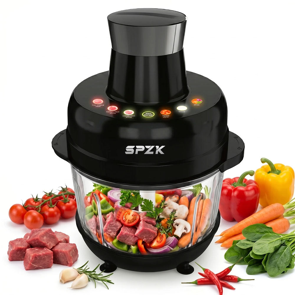 SPZK 2L Electric Food Chopper, Multi-speed Control Meat Grinder, Glass Bowl Food Processor, Black Household Style, Sharp Stainless Steel Blades, For Minced Meat, Baby Food, Vegetable Mashing, Thanksgiving Cooking, Easy Clean Kitchen Mincing Tool