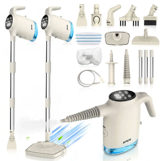 SPZK 2 In 1 Upright Steam Mop Handheld Steam Cleaning Machine, White/Gray Optional High Temperature Sterilizing Steamer with Extension Poles & Microfiber Pads, Multi-Attachment Steam Cleaner for Home Car RV Spring Clean Festive House Preparation