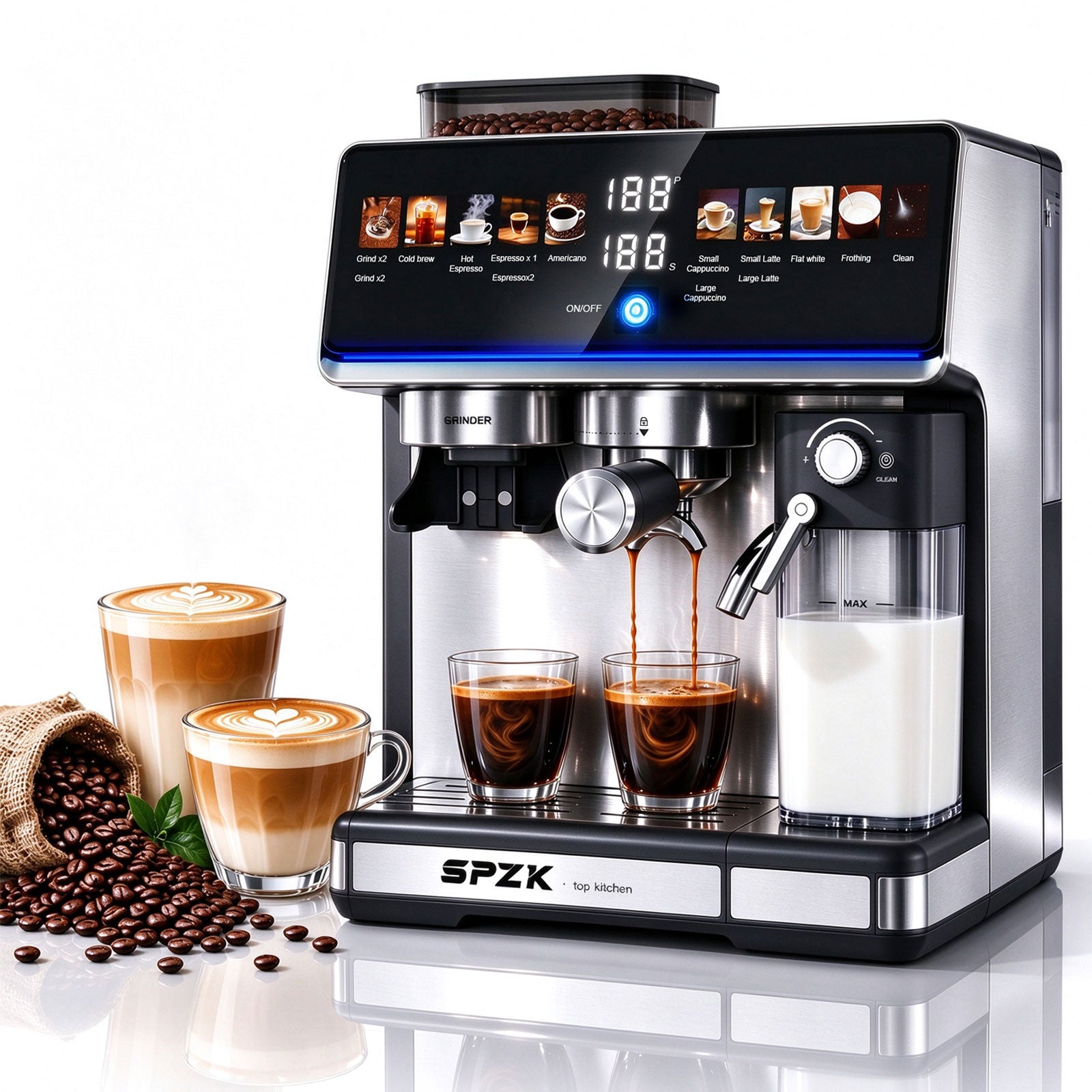 SPZK Espresso Machine with Grinder & Milk Frother | CM5703