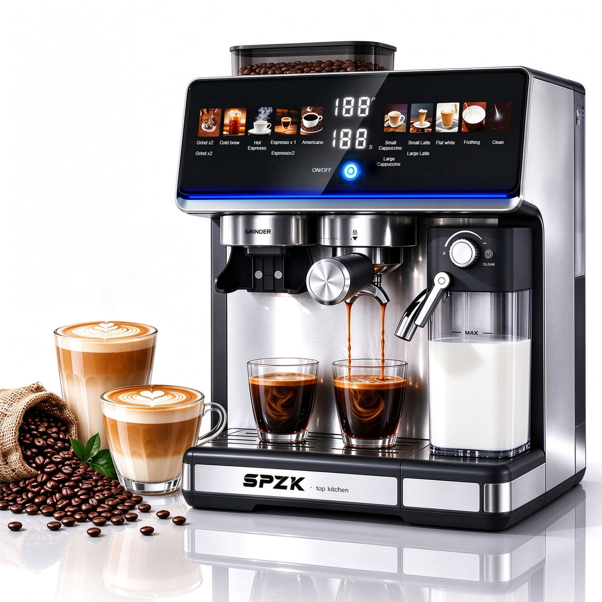 SPZK Espresso Machine with Grinder & Milk Frother | CM5703
