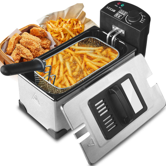 SPZTJK 1500W Stainless Steel Electric Deep Fryer | 3L Cups with View Window Lid