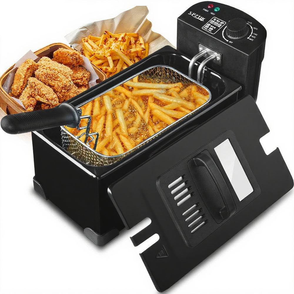 SPZTIK Stainless Steel Deep Fryer with Adjustable Temperature Control, Large Capacity Electric Fryer with Removable Oil Basket & Lid, Anti-Slip Base Home Countertop Fryer for French Fries Chicken Shrimp Summer Party Holiday Fried Food Cooking