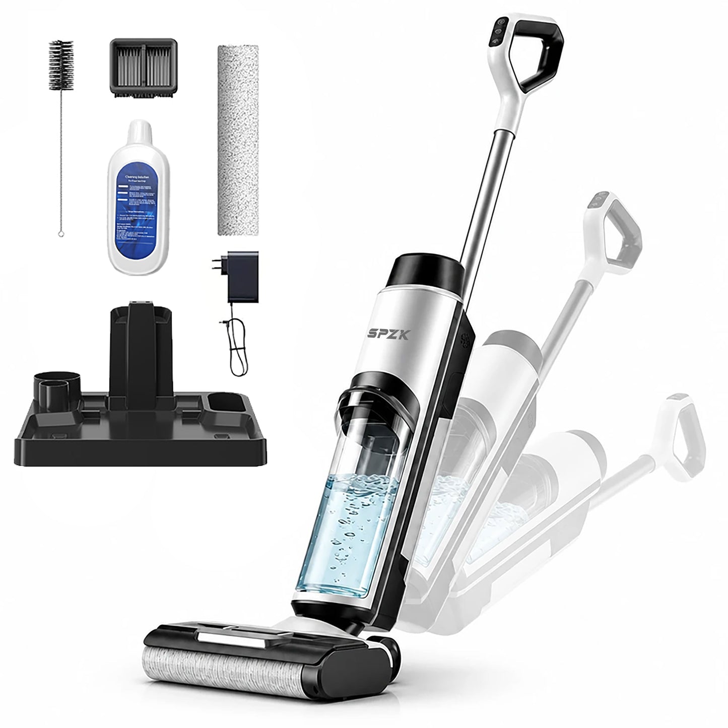SPZK Cordless Wet Dry Vacuum Cleaner All-in-One Floor Washer, White Black Self-Cleaning Smart Floor Mop with Full Accessory Kit, Rechargeable Suction Mop for Hardwood Tile Pet Hair Home Spring Deep Cleaning Holiday Housework