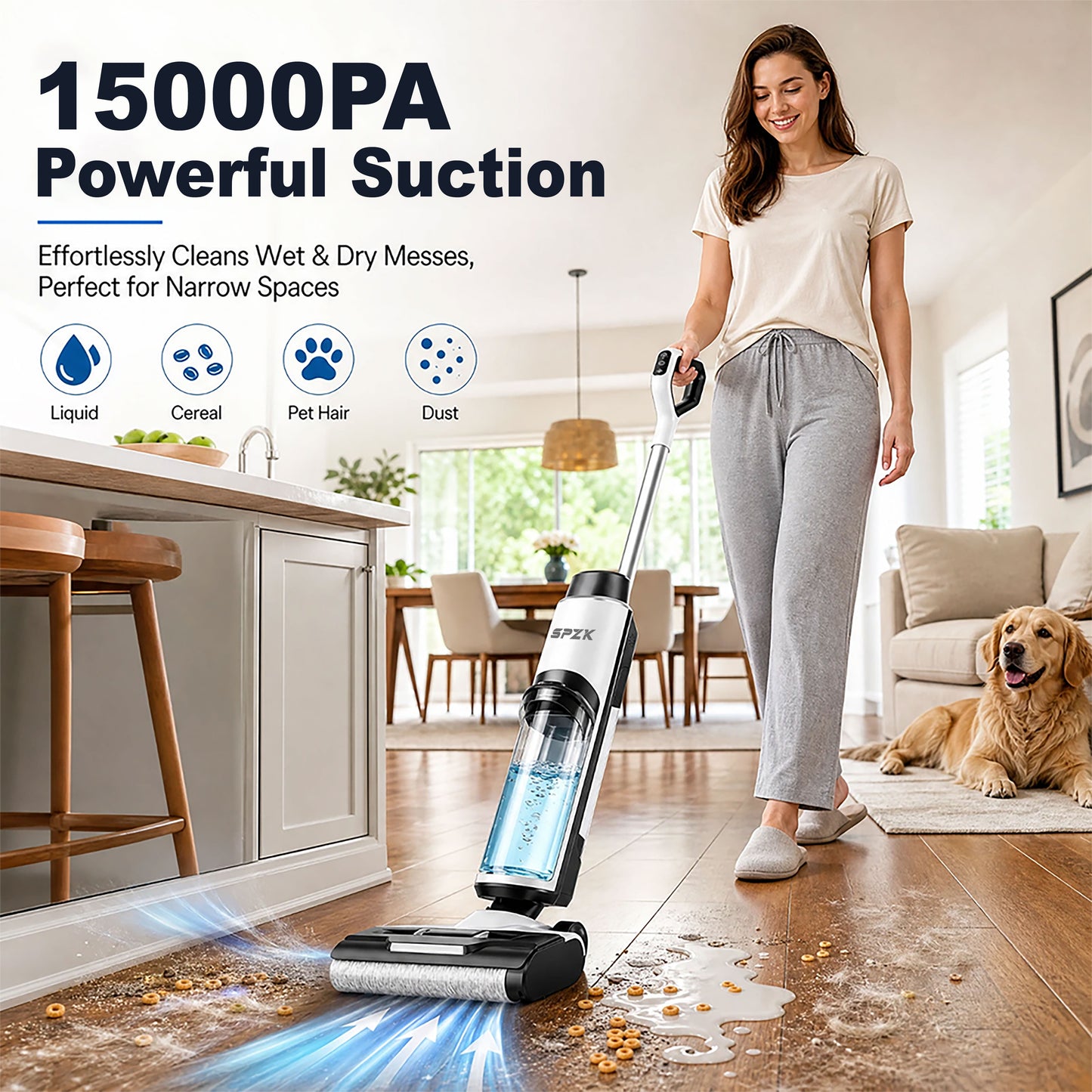 SPZK Cordless Wet Dry Vacuum Cleaner All-in-One Floor Washer, White Black Self-Cleaning Smart Floor Mop with Full Accessory Kit, Rechargeable Suction Mop for Hardwood Tile Pet Hair Home Spring Deep Cleaning Holiday Housework
