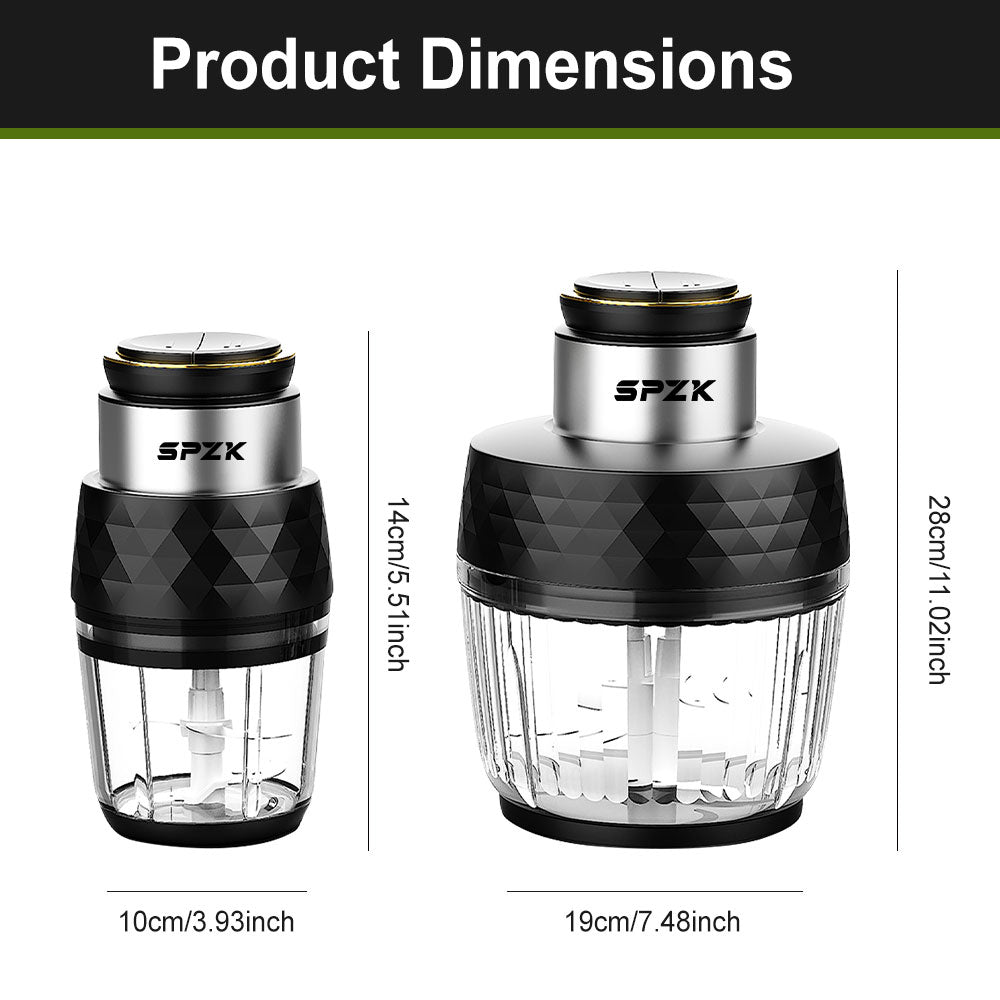 SPZK 2 Cup Set Electric Mini Food Chopper 250ml&500ml Glass Bowl Meat Grinder, 304 Stainless Steel Blade, One Touch Control, Portable Blender for Baby Food, Garlic, Onion, Fruits, Vegetables, Kitchen Gadget for Home Camping Daily Cooking