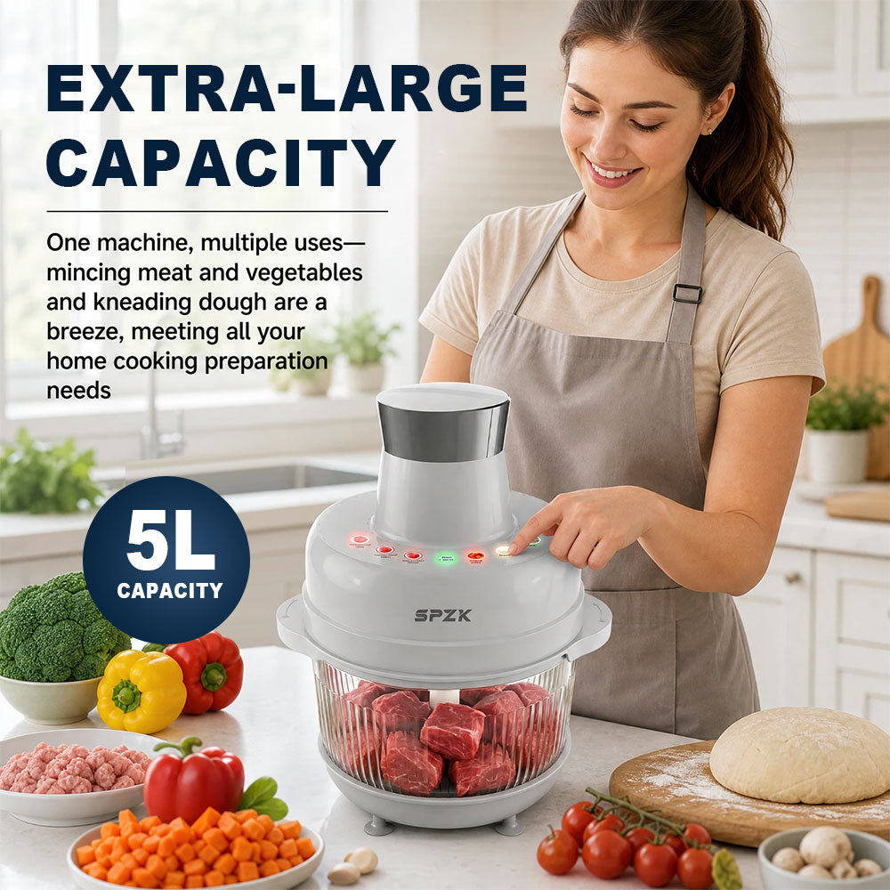 SPZK 2L Electric Food Chopper, Multi-speed Control Meat Grinder, Glass Bowl Food Processor, Black Household Style, Sharp Stainless Steel Blades, For Minced Meat, Baby Food, Vegetable Mashing, Thanksgiving Cooking, Easy Clean Kitchen Mincing Tool