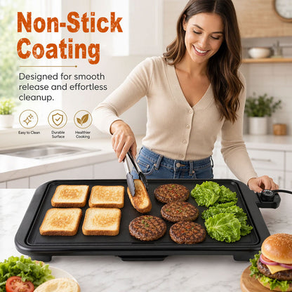 SPZK Family-Sized Electric Flat Top Griddle, 20" Large Cooking Surface, Smokeless Non-Stick Electric Grill for Korean BBQ, Teppanyaki, Pancakes, Breakfast & Summer Backyard Parties