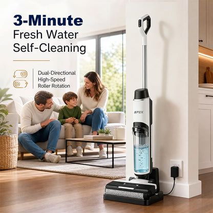 SPZK Cordless Wet Dry Vacuum Cleaner All-in-One Floor Washer, White Black Self-Cleaning Smart Floor Mop with Full Accessory Kit, Rechargeable Suction Mop for Hardwood Tile Pet Hair Home Spring Deep Cleaning Holiday Housework