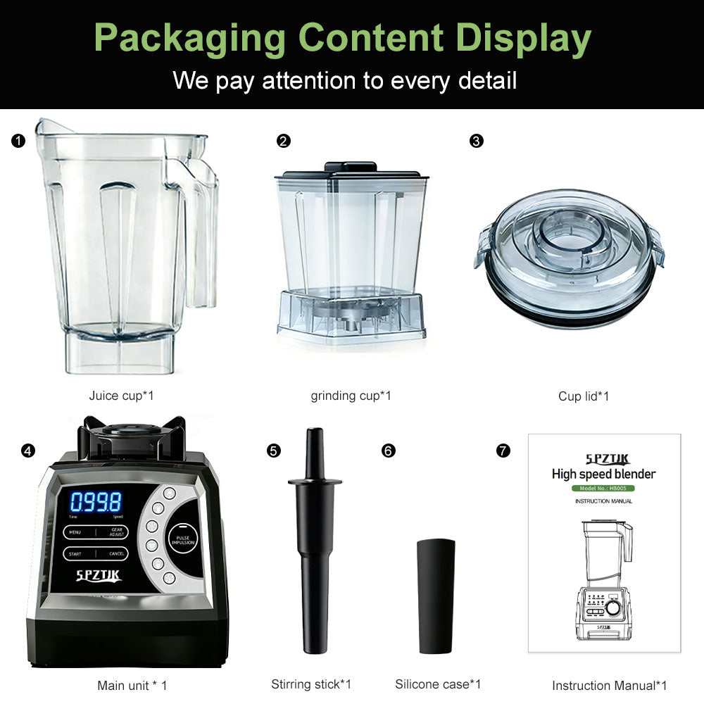 SPZTJK 2-in-1 blender with six functions and ninespeed settings, featuring a 3.0-liter cup and 800-milliliter grinding cup.