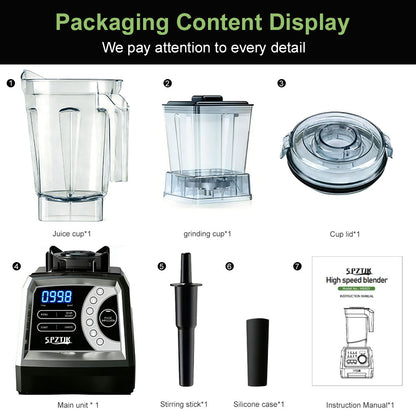 SPZTJK 2-in-1 blender with six functions and ninespeed settings, featuring a 3.0-liter cup and 800-milliliter grinding cup.