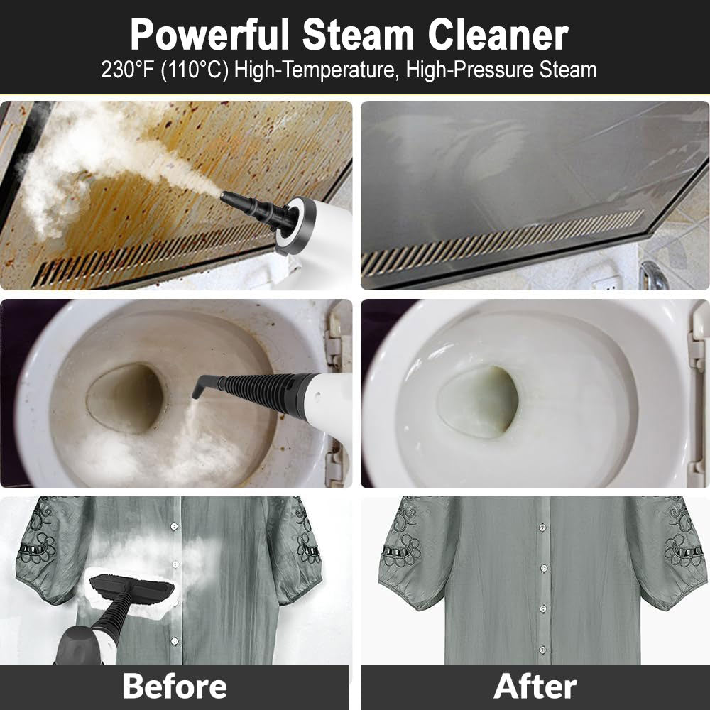 SPZTJK Steam Cleaner - Multi-functional Household Handheld Steam Cleaner 1050W with 12 Accessories - Suitable for Kitchen, Tiles, Windows, Cars, Carpets