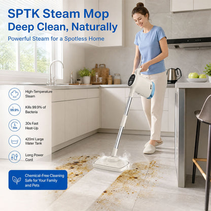 SPZK 2 In 1 Upright Steam Mop Handheld Steam Cleaning Machine, White/Gray Optional High Temperature Sterilizing Steamer with Extension Poles & Microfiber Pads, Multi-Attachment Steam Cleaner for Home Car RV Spring Clean Festive House Preparation