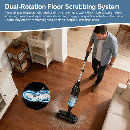 SPZTJK 2026 Steam Mop with Rotating Spin Pads & Steam Blaster Technology - 10-in-1 Heavy-Duty Scrubbing Mop, 3 Steam Modes, LED Headlights, Washable Pads