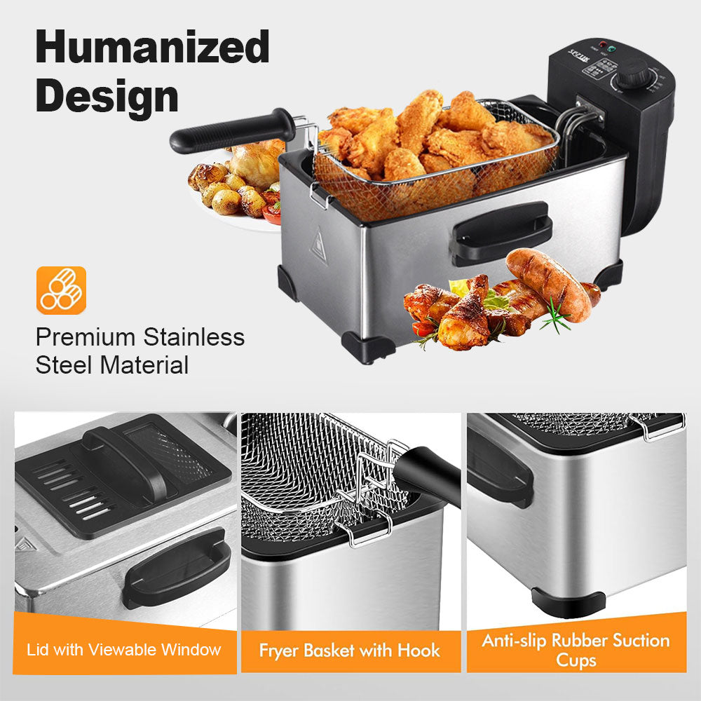 SPZTJK 1500W Stainless Steel Electric Deep Fryer | 3L Cups with View Window Lid