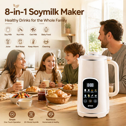 SPZK White Multi-Functional Soy Milk Maker 800ml Mini Automatic Nut Milk Blender, 8 Preset Programs Digital Display Almond Oat Milk Maker with Self-Clean & Keep Warm Function, Portable Soup Juice Baby Food Maker for Home Daily Breakfast Camping Travel