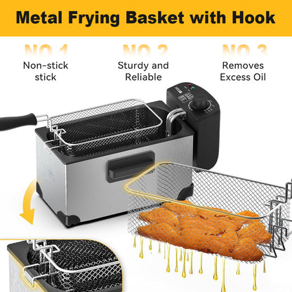 SPZTJK 1500W Stainless Steel Electric Deep Fryer | 3L Cups with View Window Lid