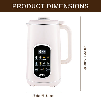 SPZK White Multi-Functional Soy Milk Maker 800ml Mini Automatic Nut Milk Blender, 8 Preset Programs Digital Display Almond Oat Milk Maker with Self-Clean & Keep Warm Function, Portable Soup Juice Baby Food Maker for Home Daily Breakfast Camping Travel