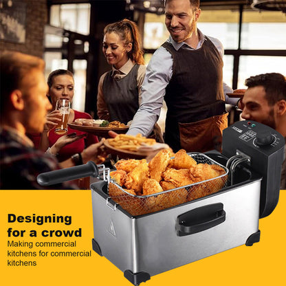 SPZTJK 1500W Stainless Steel Electric Deep Fryer | 3L Cups with View Window Lid