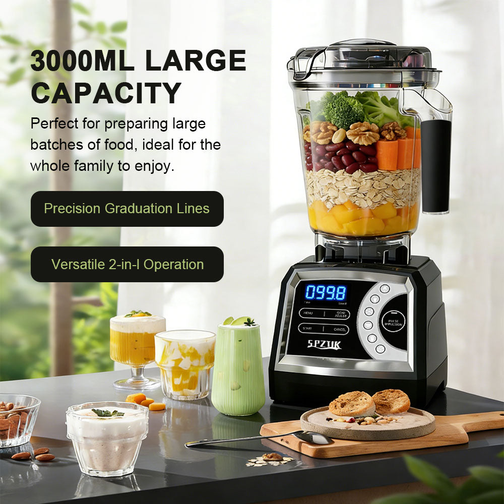 SPZTJK 2-in-1 blender with six functions and ninespeed settings, featuring a 3.0-liter cup and 800-milliliter grinding cup.