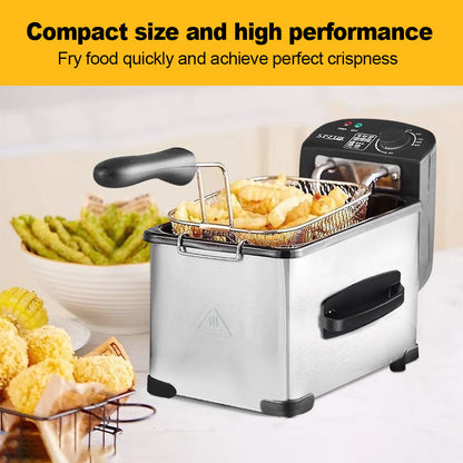 SPZTJK 1500W Stainless Steel Electric Deep Fryer | 3L Cups with View Window Lid
