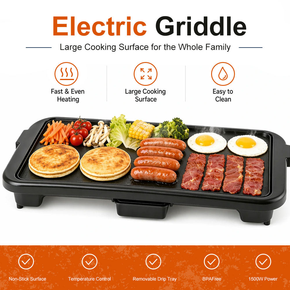 SPZK Family-Sized Electric Flat Top Griddle, 20" Large Cooking Surface, Smokeless Non-Stick Electric Grill for Korean BBQ, Teppanyaki, Pancakes, Breakfast & Summer Backyard Parties