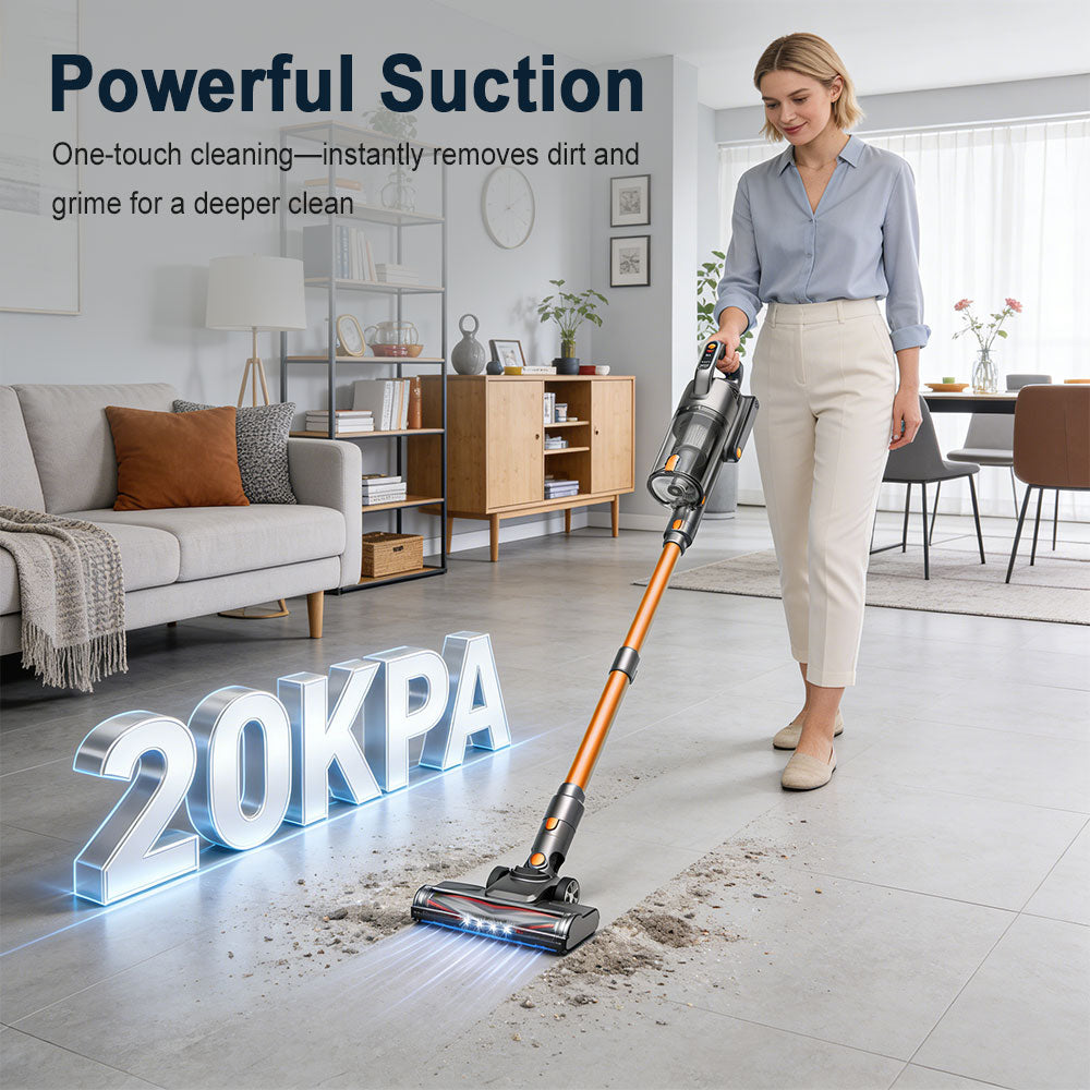 SPZTJK Cordless Vacuum Cleaner, 20Kpa Powerful Stick Vacuum with 45min Runtime, Anti-Tangle Vacuum Cleaners for Home, 50.72oz Dust Cup, Rechargeable Wireless Vacuum for Hardwood Floor Carpet Pet Hair