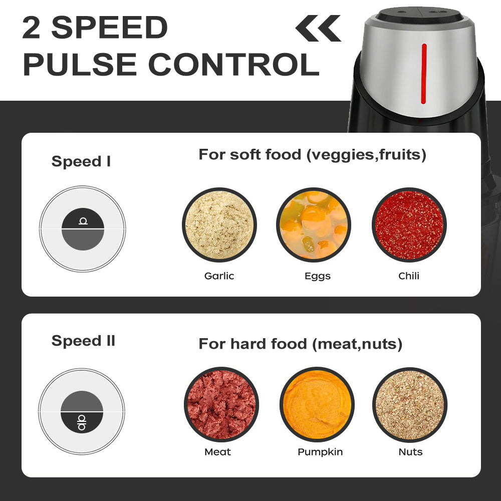 SPZTIK Dual Glass Bowl Electric Food Chopper Meat Grinder, Black Silver 2 Size Glass Containers with 2 Sets Stainless Steel Blades, 2 Speed Control Multifunctional Food Processor for Meat Vegetable Baby Puree Home Daily Cooking Holiday Meal Prep