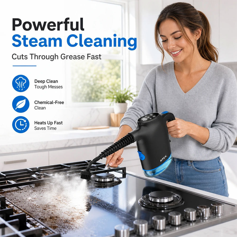 SPZK 2 In 1 Upright Steam Mop Handheld Steam Cleaning Machine, White/Gray Optional High Temperature Sterilizing Steamer with Extension Poles & Microfiber Pads, Multi-Attachment Steam Cleaner for Home Car RV Spring Clean Festive House Preparation