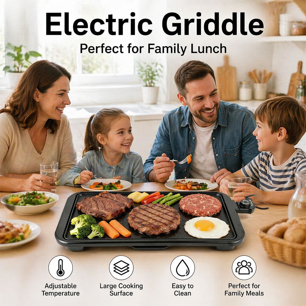 SPZK Family-Sized Electric Flat Top Griddle, 20" Large Cooking Surface, Smokeless Non-Stick Electric Grill for Korean BBQ, Teppanyaki, Pancakes, Breakfast & Summer Backyard Parties