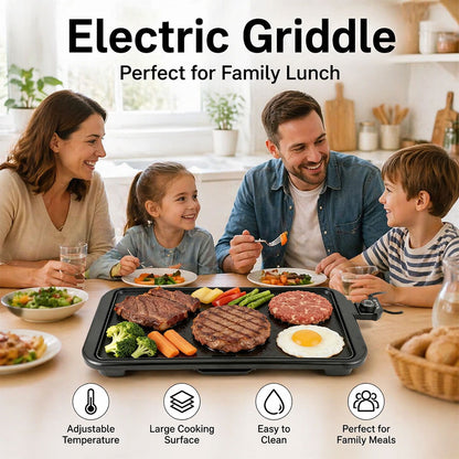 SPZK Family-Sized Electric Flat Top Griddle, 20" Large Cooking Surface, Smokeless Non-Stick Electric Grill for Korean BBQ, Teppanyaki, Pancakes, Breakfast & Summer Backyard Parties
