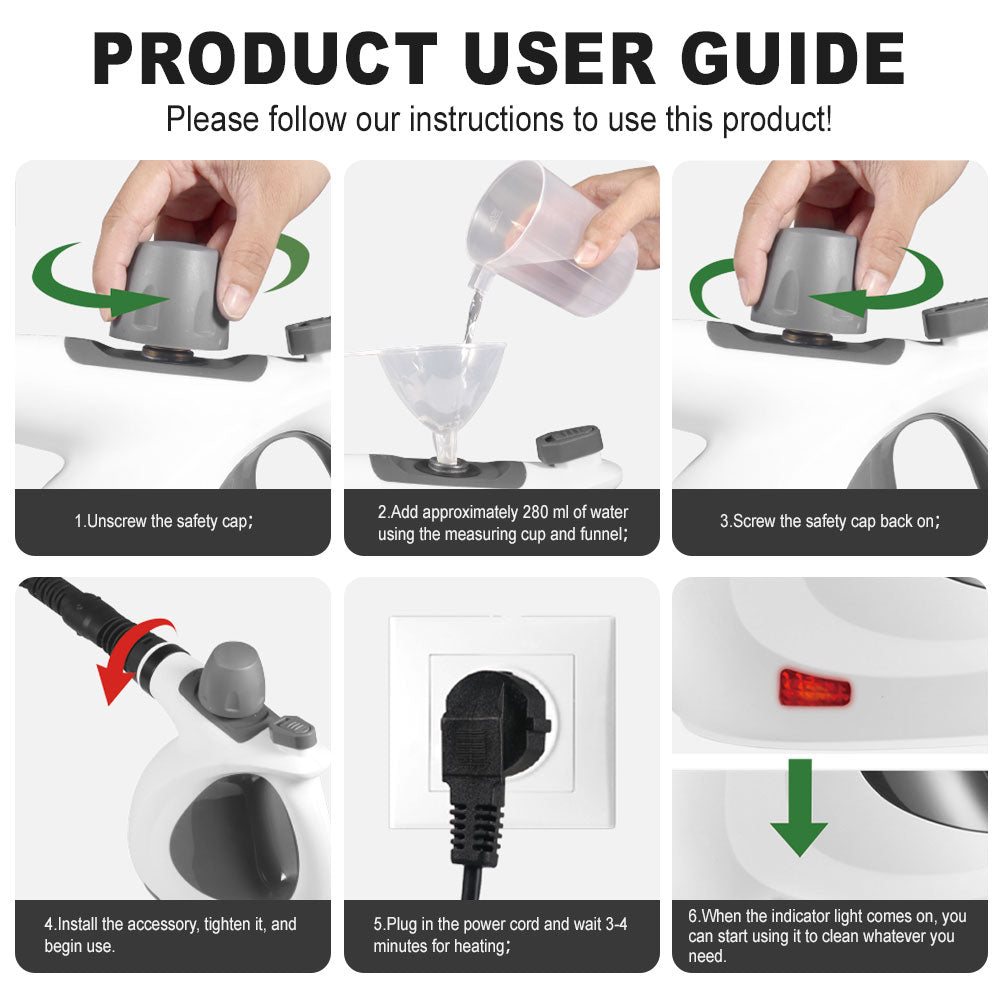 SPZTJK Steam Cleaner - Multi-functional Household Handheld Steam Cleaner 1050W with 12 Accessories - Suitable for Kitchen, Tiles, Windows, Cars, Carpets