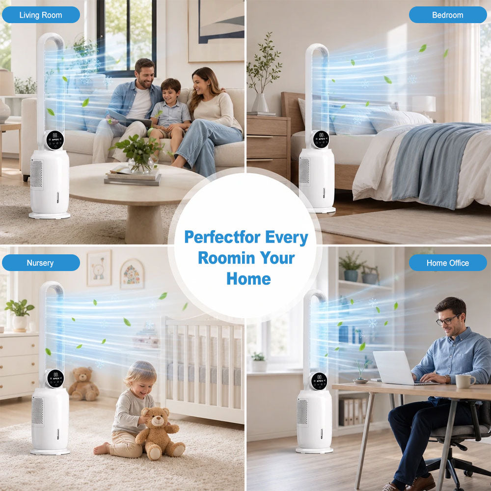 SPZK Bladeless Tower Fan with Air Cooler Function, 3-in-1 Quiet Cooling Fan with Remote Control & LED Display, 9-Speed Adjustable Bladeless Fan for Bedroom, Home Office & Summer Use