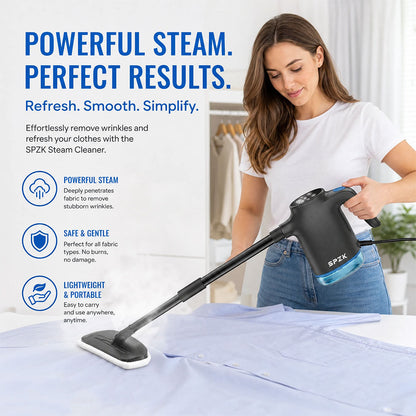 SPZK 2 In 1 Upright Steam Mop Handheld Steam Cleaning Machine, White/Gray Optional High Temperature Sterilizing Steamer with Extension Poles & Microfiber Pads, Multi-Attachment Steam Cleaner for Home Car RV Spring Clean Festive House Preparation