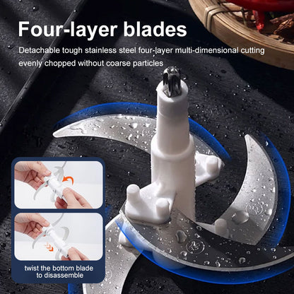 SPZTJK Food Processors, 5-Speed Electric Food Chopper with Vegetable Chopper & Meat Grinder - 2 Bowls (8 Cup Stainless Steel+8 Cup Glass), 300W, 2 Sets of 4 Bi-Level Blades for Vegetable/Fruits/Meat