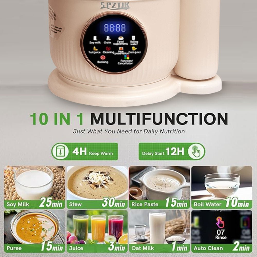 SPZTJK 50oz 10-in-1 Automatic Nut Milk Maker with 12 Blades, LED Display