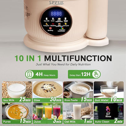 SPZTJK 50oz 10-in-1 Automatic Nut Milk Maker with 12 Blades, LED Display
